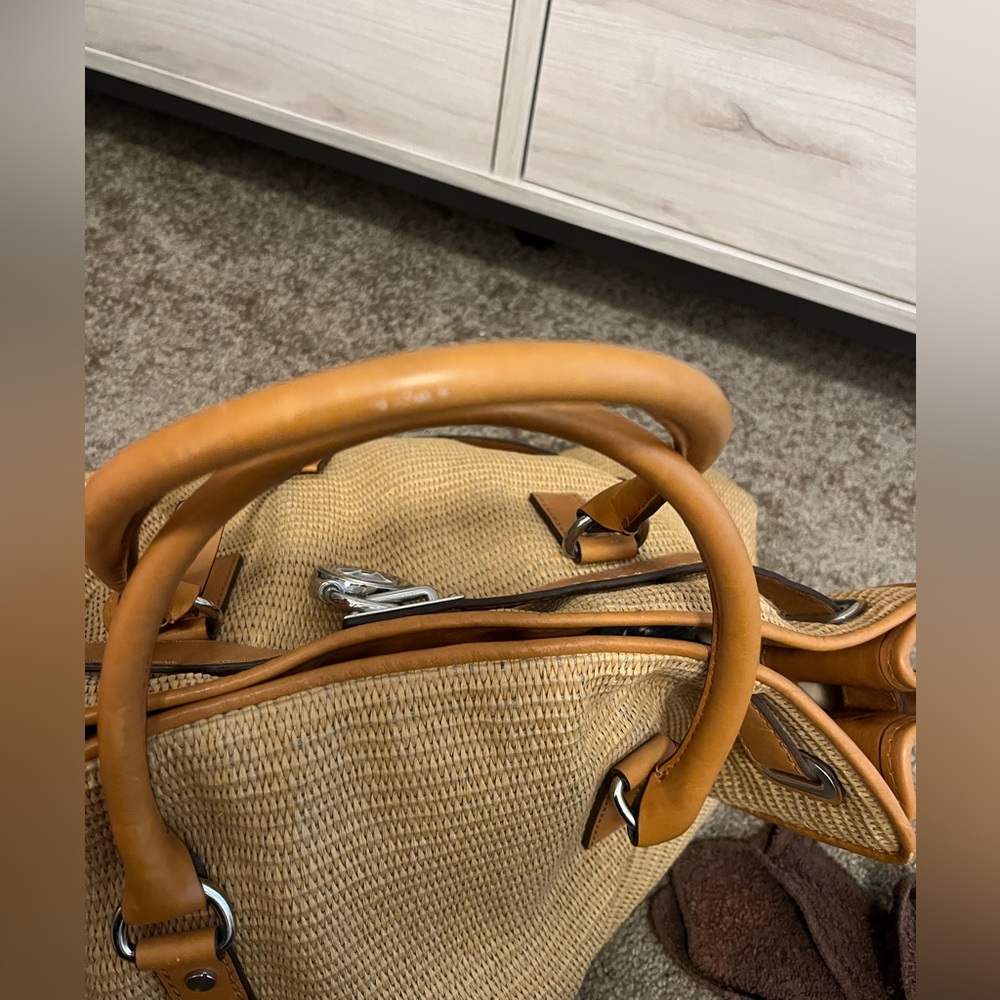 Vintage Michael Kors Large Hamilton Tan Woven Bag Purse Tote Silver hardware - Picture 6 of 15